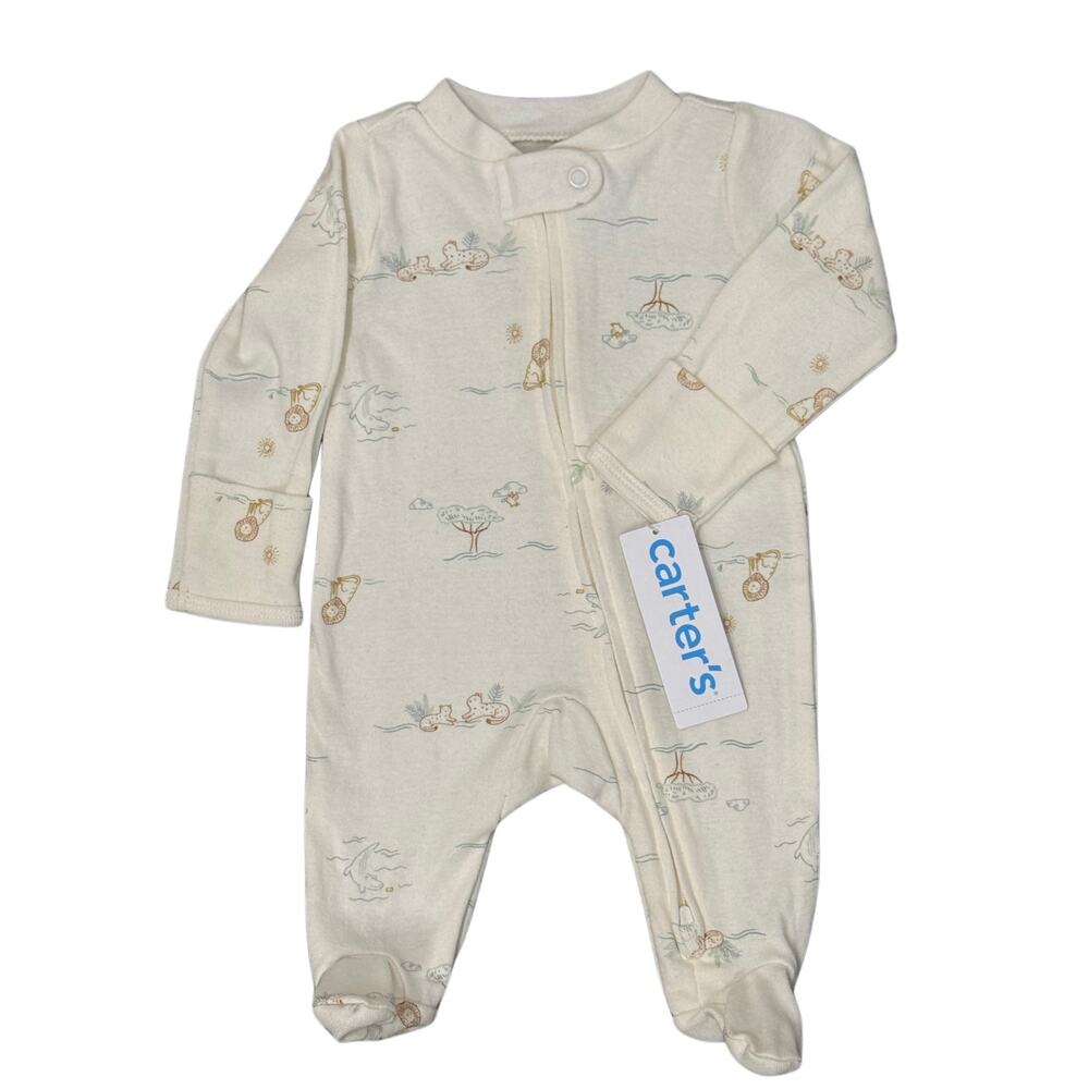 CARTERS NEWBORN ONEZIE 6-9 POUNDS CREAM ANIMAL DESIGN